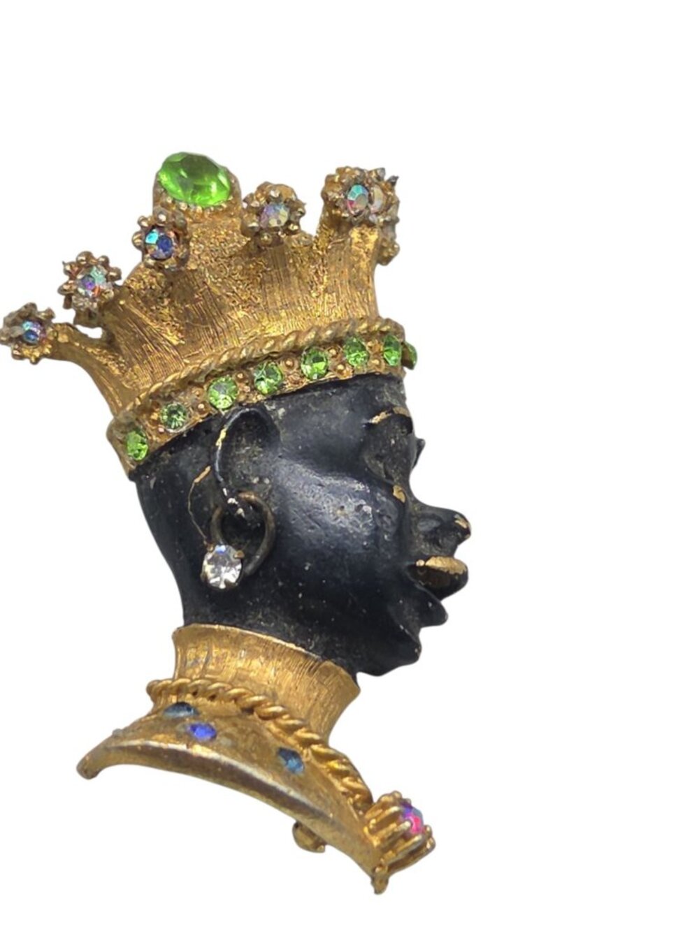 Vintage Blackamoor Jeweled Crown Figural Brooch Rhinestone Couture Estate Piece - Picture 2 of 11